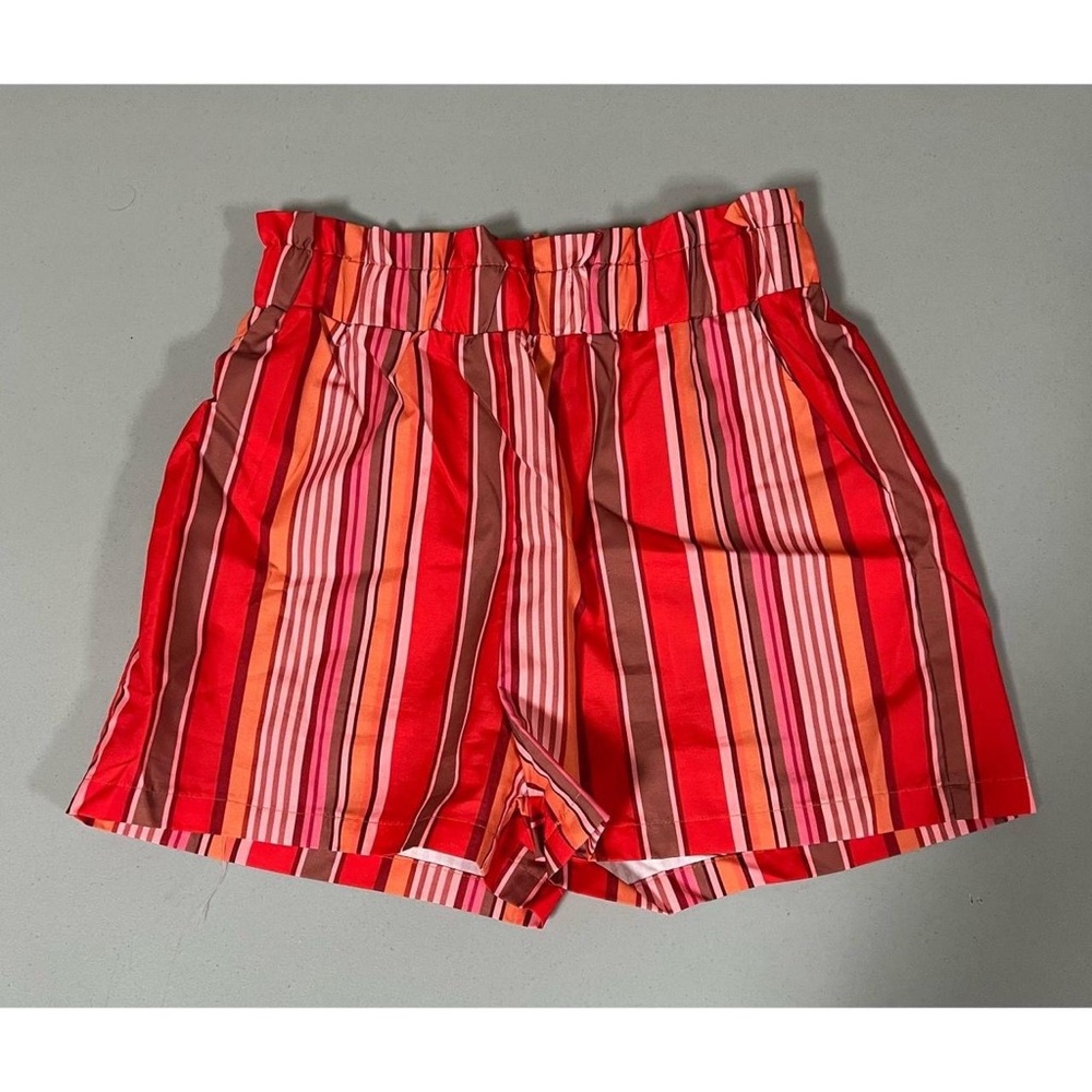 Red Striped High-Waisted Pull-On Shorts Bottoms Size S ❤️♥️ #shorts #bottoms